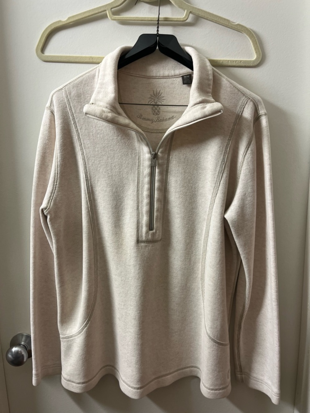 Tommy Bahama men’s Quarter‑Zip Sweatshirt • Pineapple Logo • cream